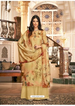 Cream Designer Casual Wear Wool Pashmina Palazzo Salwar Suit
