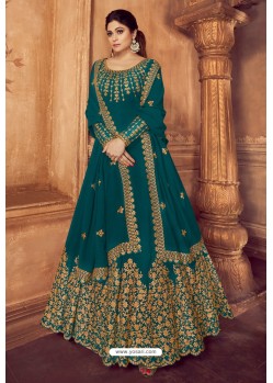Teal Blue Heavy Embroidered Gown Style Designer Anarkali Suit