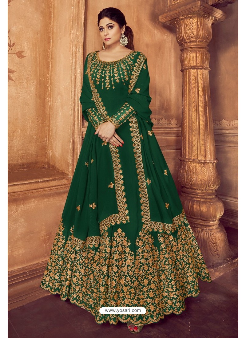 Buy Dark Green Heavy Embroidered Gown ...