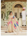 Light Beige Party Wear Designer Embroidered Handloom Weaving Soft Silk Sari