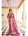 Old Rose Party Wear Designer Embroidered Handloom Weaving Soft Silk Sari