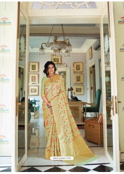 Sea Green Party Wear Designer Embroidered Handloom Weaving Soft Silk Sari