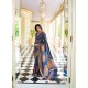 Navy Blue Party Wear Designer Embroidered Handloom Weaving Soft Silk Sari