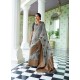 Grey Party Wear Designer Embroidered Pure Linen Silk Sari