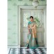 Light Beige Party Wear Designer Embroidered Pure Linen Silk Sari