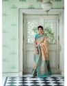 Light Beige Party Wear Designer Embroidered Pure Linen Silk Sari