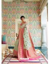 Sea Green Party Wear Designer Embroidered Pure Linen Silk Sari