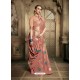 Peach Party Wear Designer Embroidered Cotton Silk Sari