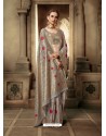 Grey Party Wear Designer Embroidered Cotton Silk Sari