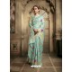 Sky Blue Party Wear Designer Embroidered Cotton Silk Sari