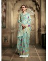 Sky Blue Party Wear Designer Embroidered Cotton Silk Sari