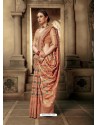 Light Orange Party Wear Designer Embroidered Cotton Silk Sari