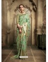 Green Party Wear Designer Embroidered Cotton Silk Sari