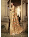 Cream Party Wear Designer Embroidered Cotton Silk Sari