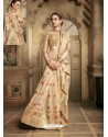 Light Beige Party Wear Designer Embroidered Cotton Silk Sari