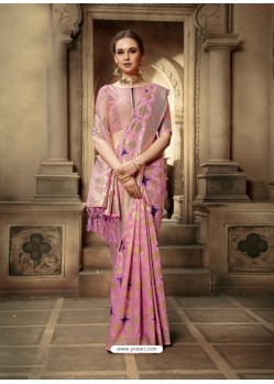 Pink Party Wear Designer Embroidered Cotton Silk Sari