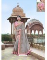 Light Grey Traditional Wedding Designer Embroidered Satin Silk Sari