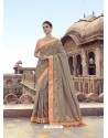 Light Brown Traditional Wedding Designer Embroidered Satin Silk Sari