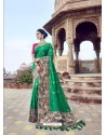 Forest Green Traditional Wedding Designer Embroidered Satin Silk Sari