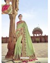 Green Traditional Wedding Designer Embroidered Satin Silk Sari