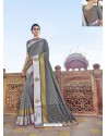 Grey Traditional Wedding Designer Embroidered Satin Silk Sari