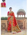 Orange Traditional Wedding Designer Embroidered Satin Silk Sari