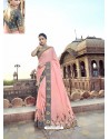 Pink Traditional Wedding Designer Embroidered Satin Silk Sari