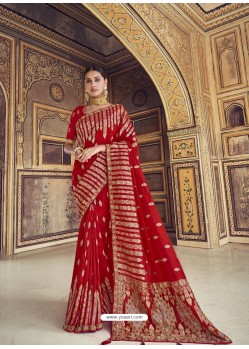 Maroon Wedding Designer Embroidered Satin Silk Sari