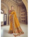Mustard Wedding Designer Embroidered Satin Silk Sari