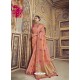Peach Wedding Designer Embroidered Satin Silk Sari