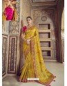 Yellow Wedding Designer Embroidered Satin Silk Sari