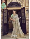 Light Grey Wedding Designer Embroidered Satin Silk Sari