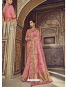 Light Red Wedding Designer Embroidered Satin Silk Sari