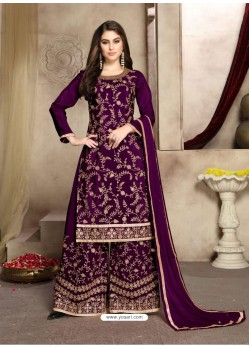 Purple Designer Party Wear Pure Viscose Upada Silk Palazzo Salwar Suit