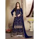 Navy Blue Designer Party Wear Pure Viscose Upada Silk Palazzo Salwar Suit