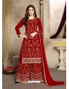Red Designer Party Wear Pure Viscose Upada Silk Palazzo Salwar Suit