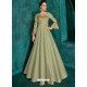 Olive Green Heavy Embroidered Designer Gown For Girls