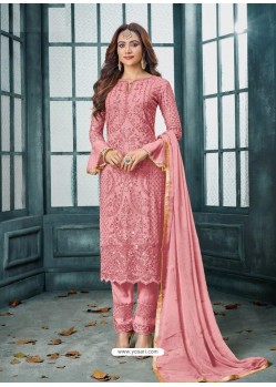 Pink Designer Party Wear Heavy Faux Georgette Straight Salwar Suit