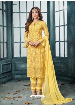 Yellow Designer Party Wear Heavy Faux Georgette Straight Salwar Suit