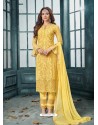 Yellow Designer Party Wear Heavy Faux Georgette Straight Salwar Suit