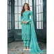 Turquoise Designer Party Wear Heavy Faux Georgette Straight Salwar Suit
