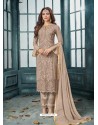 Taupe Designer Party Wear Heavy Faux Georgette Straight Salwar Suit