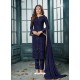 Navy Blue Designer Party Wear Heavy Faux Georgette Straight Salwar Suit