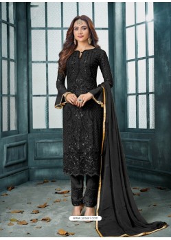 Black Designer Party Wear Heavy Faux Georgette Straight Salwar Suit