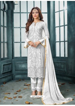White Designer Party Wear Heavy Faux Georgette Straight Salwar Suit