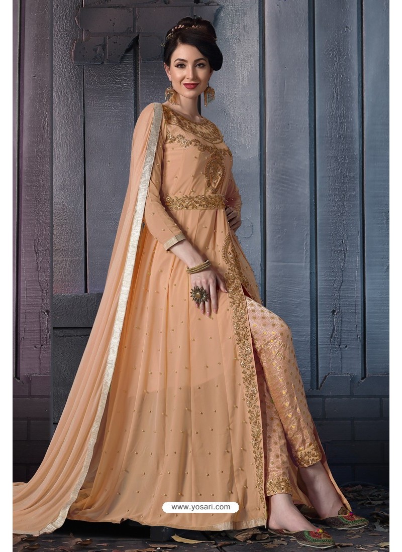 light orange latest embroidered wedding designer salwar suit