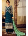 Teal Blue Designer Party Wear Viscose Georgette Palazzo Salwar Suit