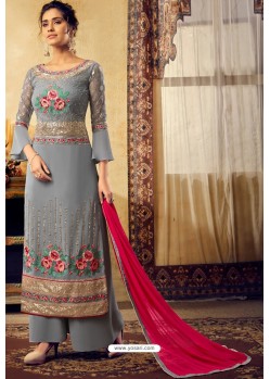 Grey Designer Party Wear Viscose Georgette Palazzo Salwar Suit