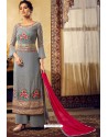 Grey Designer Party Wear Viscose Georgette Palazzo Salwar Suit