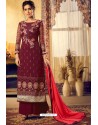 Maroon Designer Party Wear Viscose Georgette Palazzo Salwar Suit